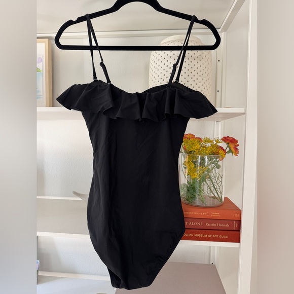 NWT J. Crew Matte Ruched One-Piece Swimsuit with Ruffles, black, 6 - Picture 3 of 8